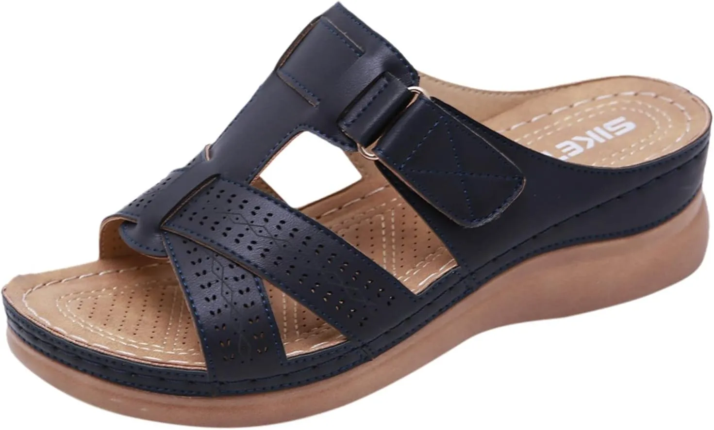 Cathalem Summer Sandals for Women 2024, Womens Orthopedic Wedge Heel Slip On Open Toe Mules Summer Sandals