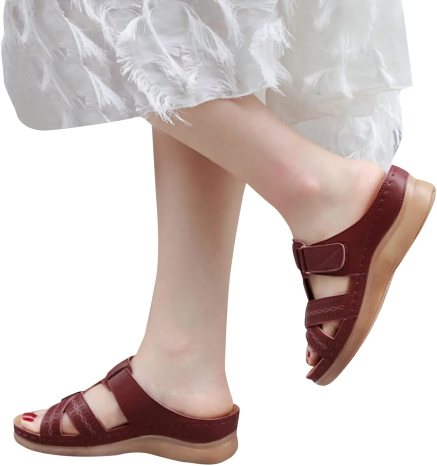 Cathalem Summer Sandals for Women 2024, Womens Orthopedic Wedge Heel Slip On Open Toe Mules Summer Sandals