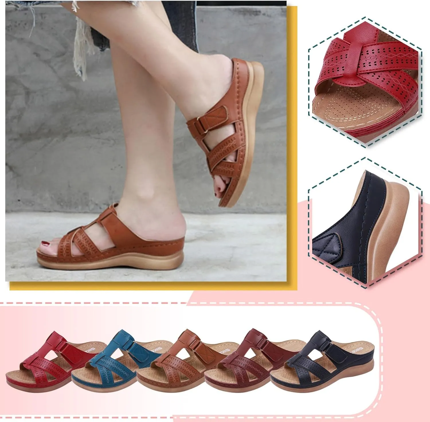Cathalem Summer Sandals for Women 2024, Womens Orthopedic Wedge Heel Slip On Open Toe Mules Summer Sandals
