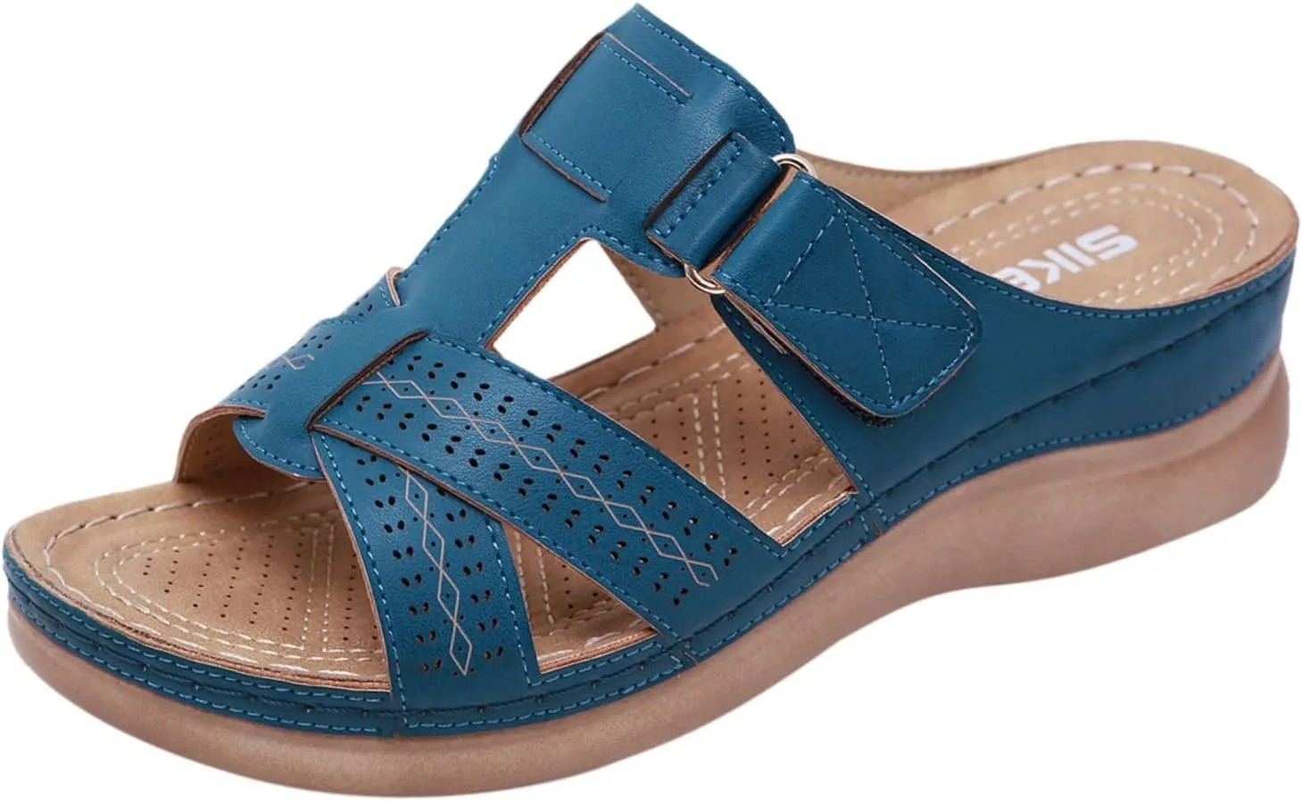Cathalem Summer Sandals for Women 2024, Womens Orthopedic Wedge Heel Slip On Open Toe Mules Summer Sandals