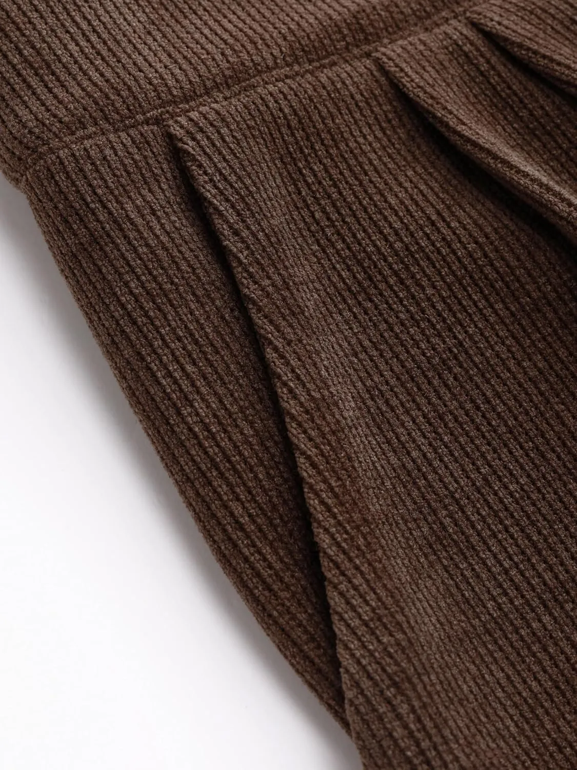 CIDER Corduroy High Waist Solid Pleated Wide Leg Trousers