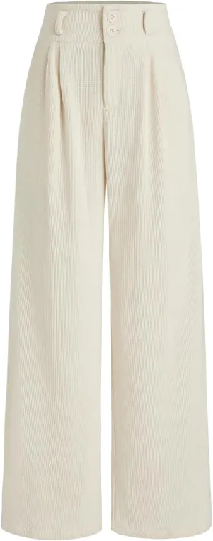 CIDER Corduroy High Waist Solid Pleated Wide Leg Trousers