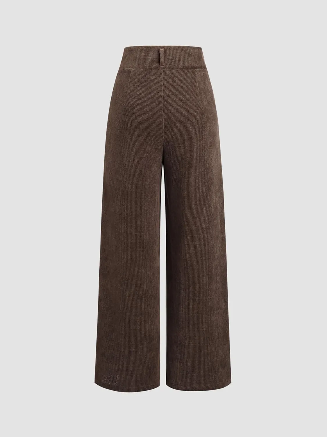 CIDER Corduroy High Waist Solid Pleated Wide Leg Trousers