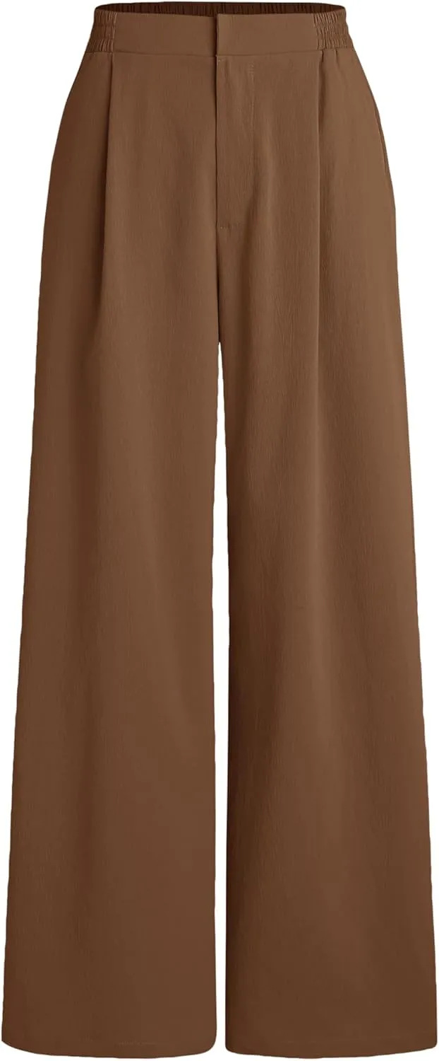 CIDER High Waist Solid Pleated Wide Leg Trousers
