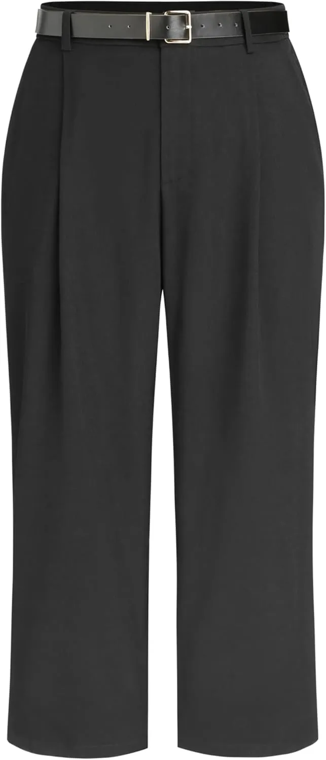 CIDER High Waist Solid Tapered Trousers with Belt Curve & Plus