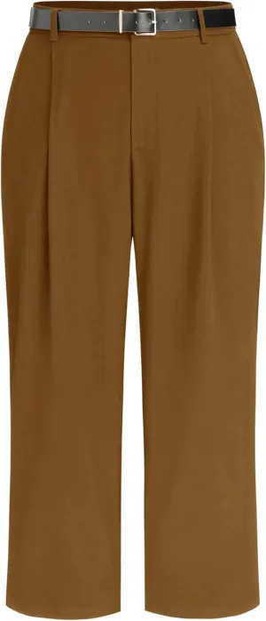 CIDER High Waist Solid Tapered Trousers with Belt Curve & Plus