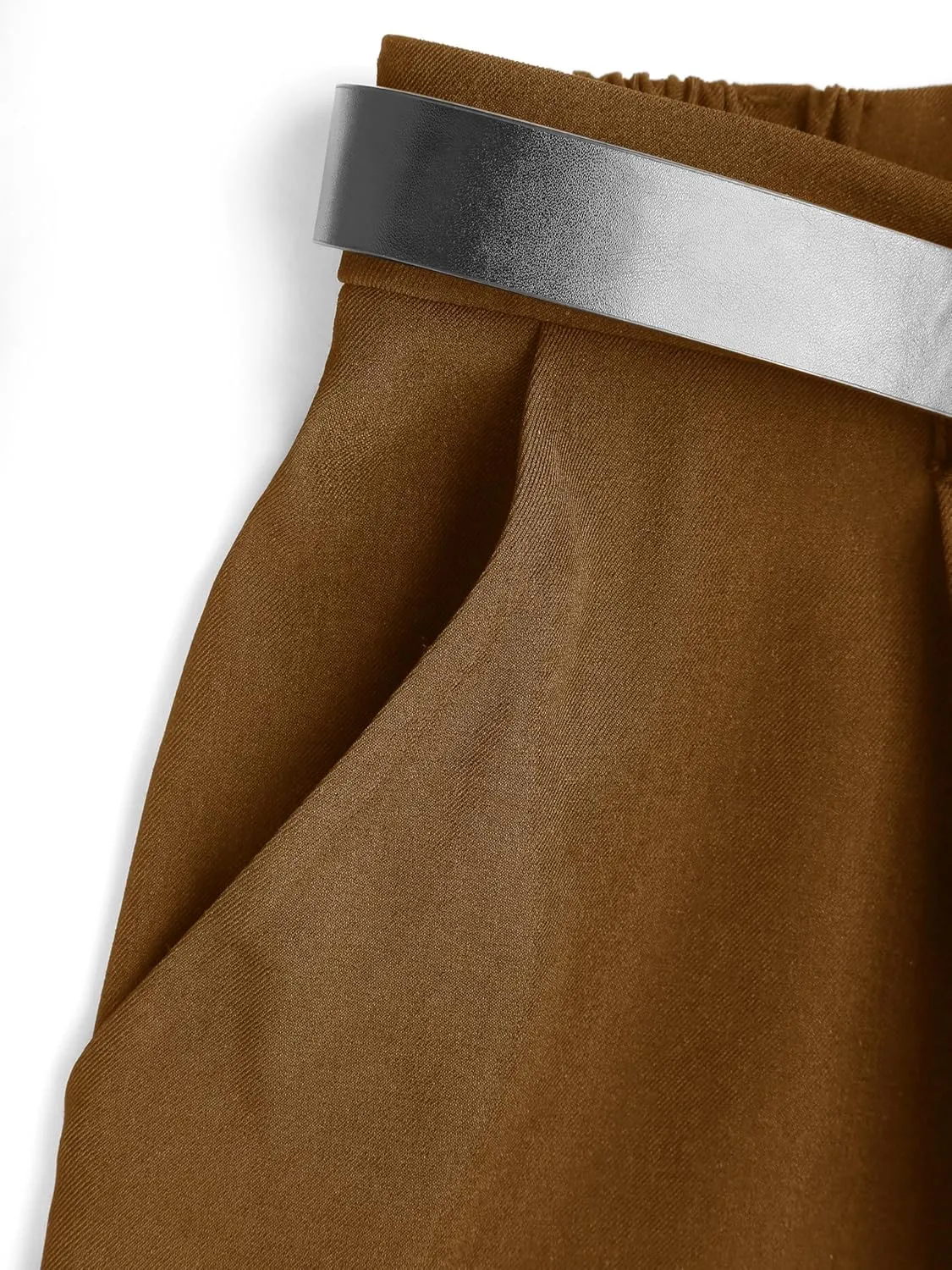 CIDER High Waist Solid Tapered Trousers with Belt Curve & Plus