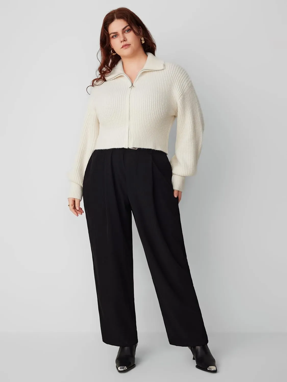 CIDER High Waist Solid Tapered Trousers with Belt Curve & Plus