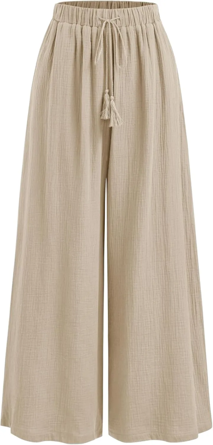 CIDER Women's High Waisted Wide Leg Pants with Pockets Drawstring Palazzo Business Casual Dress Pants Loose Trousers