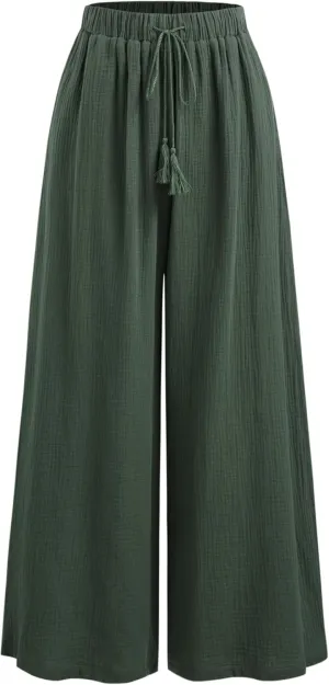 CIDER Women's High Waisted Wide Leg Pants with Pockets Drawstring Palazzo Business Casual Dress Pants Loose Trousers