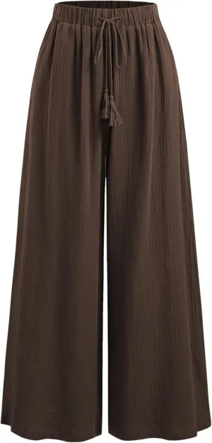 CIDER Women's High Waisted Wide Leg Pants with Pockets Drawstring Palazzo Business Casual Dress Pants Loose Trousers
