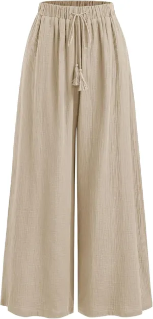CIDER Women's High Waisted Wide Leg Pants with Pockets Drawstring Palazzo Business Casual Dress Pants Loose Trousers