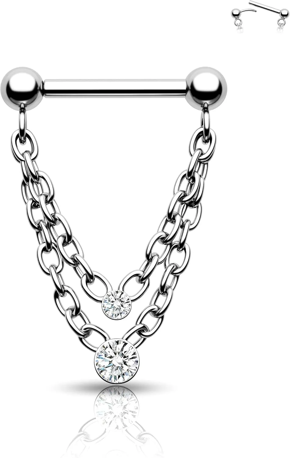 CM Crareesi Mania Chain Septum Rings 16G Double Septum Jewelry 316L Stainless Steel Threaded Septum Ring Push in Chain Septum Piercing Jewelry Dangle CZ Septum Jewelry