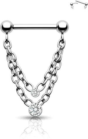 CM Crareesi Mania Chain Septum Rings 16G Double Septum Jewelry 316L Stainless Steel Threaded Septum Ring Push in Chain Septum Piercing Jewelry Dangle CZ Septum Jewelry