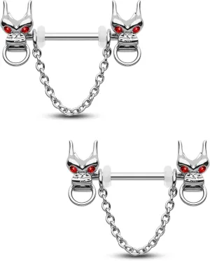 CM Crareesi Mania Dragon Nipple Rings Chain Nipple Piercing Jewelry 316L Stainless Steel Nipple Jewelry for Men Women Red CZ Nipple Barbell 14G Nipple Jewelry, US-CMNV0036