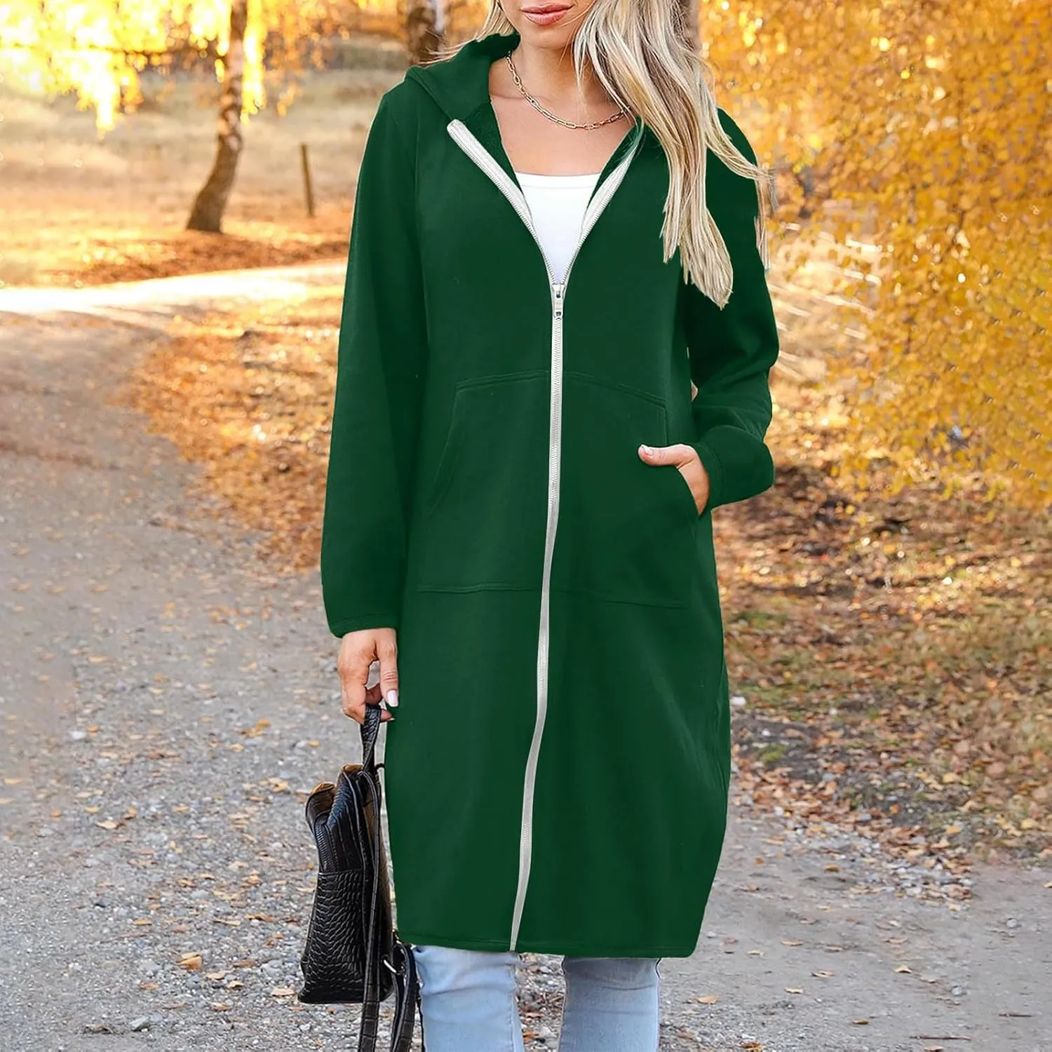 Coats for Women Zip Up Long Sleeve Oversized Hoodies Casual Lightweight Fleece Jackets with Pockets Outerwear