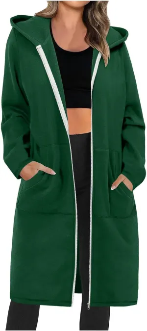 Coats for Women Zip Up Long Sleeve Oversized Hoodies Casual Lightweight Fleece Jackets with Pockets Outerwear