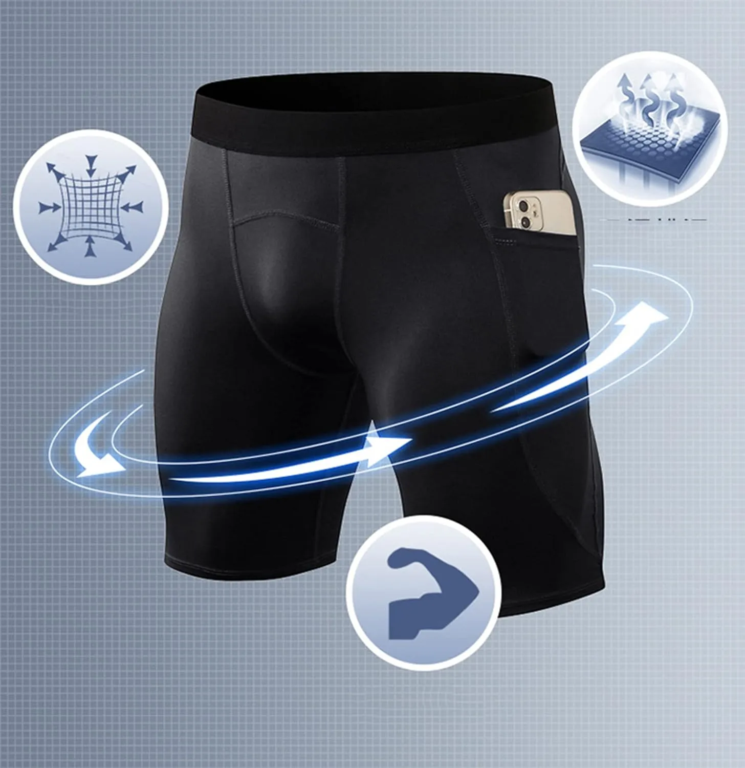 Compression Shorts for Men Pocket Compression Spandex Underwear Shorts Running Workout Athletic