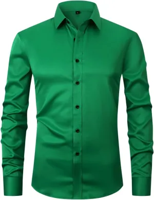 corfty Men Long Sleeve Dress Shirt - Regular Fit Stretch Free-Wrinkle Button Down Shirt