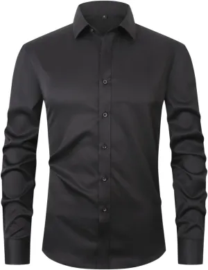 corfty Men Long Sleeve Dress Shirt - Regular Fit Stretch Free-Wrinkle Button Down Shirt