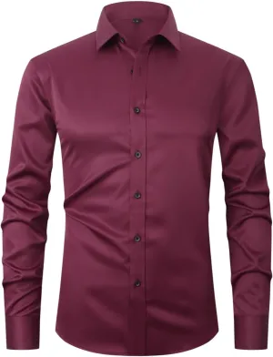 corfty Men Long Sleeve Dress Shirt - Regular Fit Stretch Free-Wrinkle Button Down Shirt