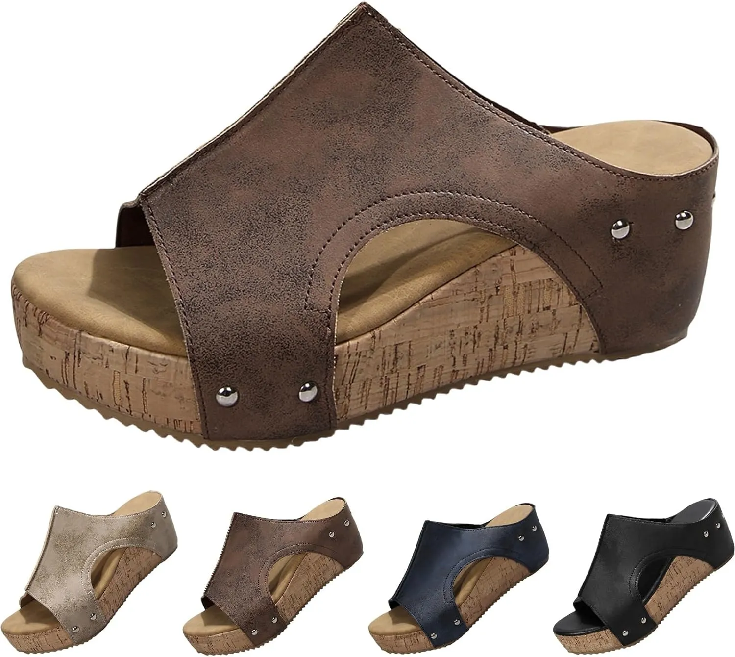 Cork Wedge Sandals for Women 2025 Summer Casual Trendy Comfy Wide Foot Thick Sole Leather Wedge Platform Sandals