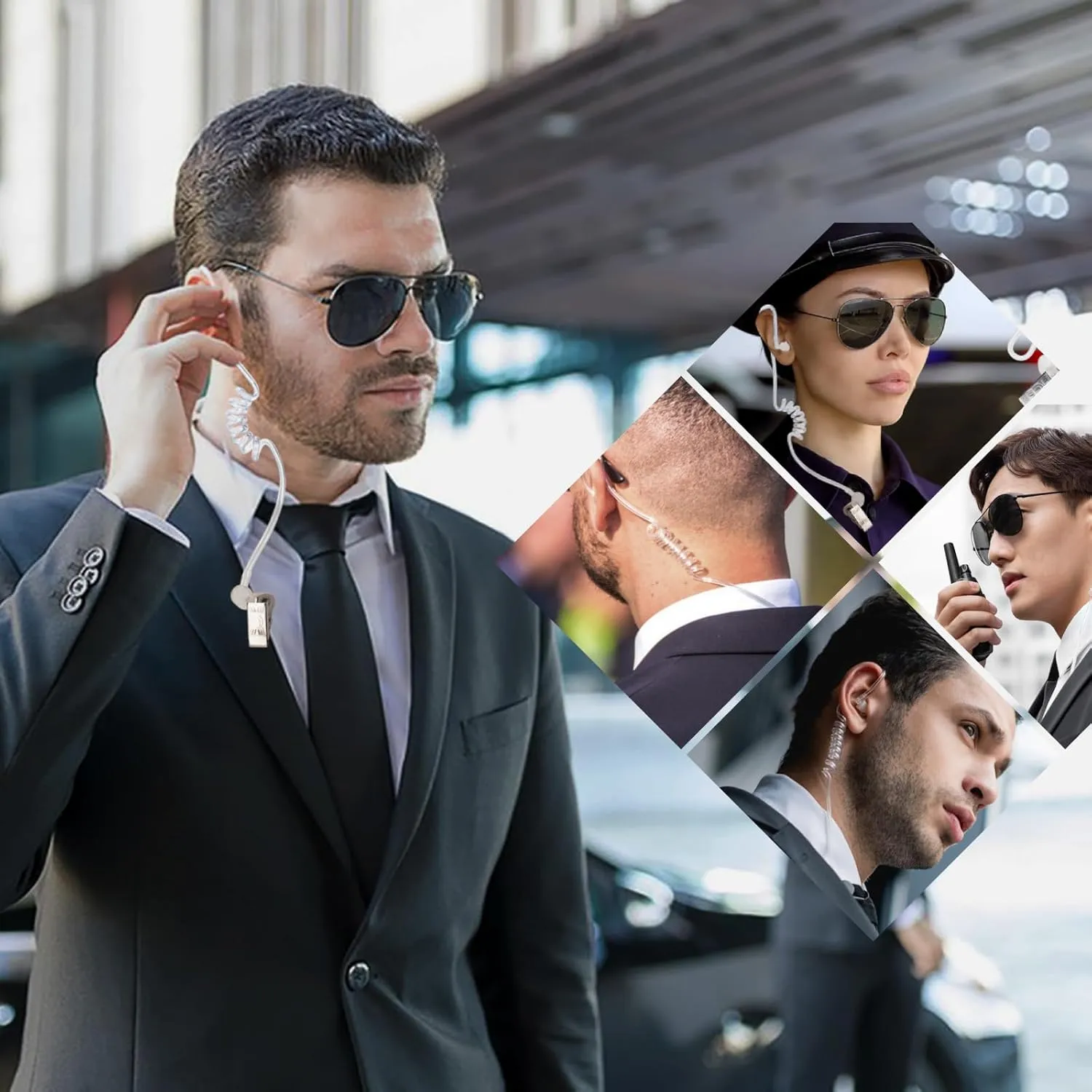 Cosplay Toy Spy Earpiece Headphones and Black Sunglasses, Secret Service Security Guard Ear Piece Costume Accessory Kit, Ring Security Wedding Ring Bearer Gifts Men Props in Black