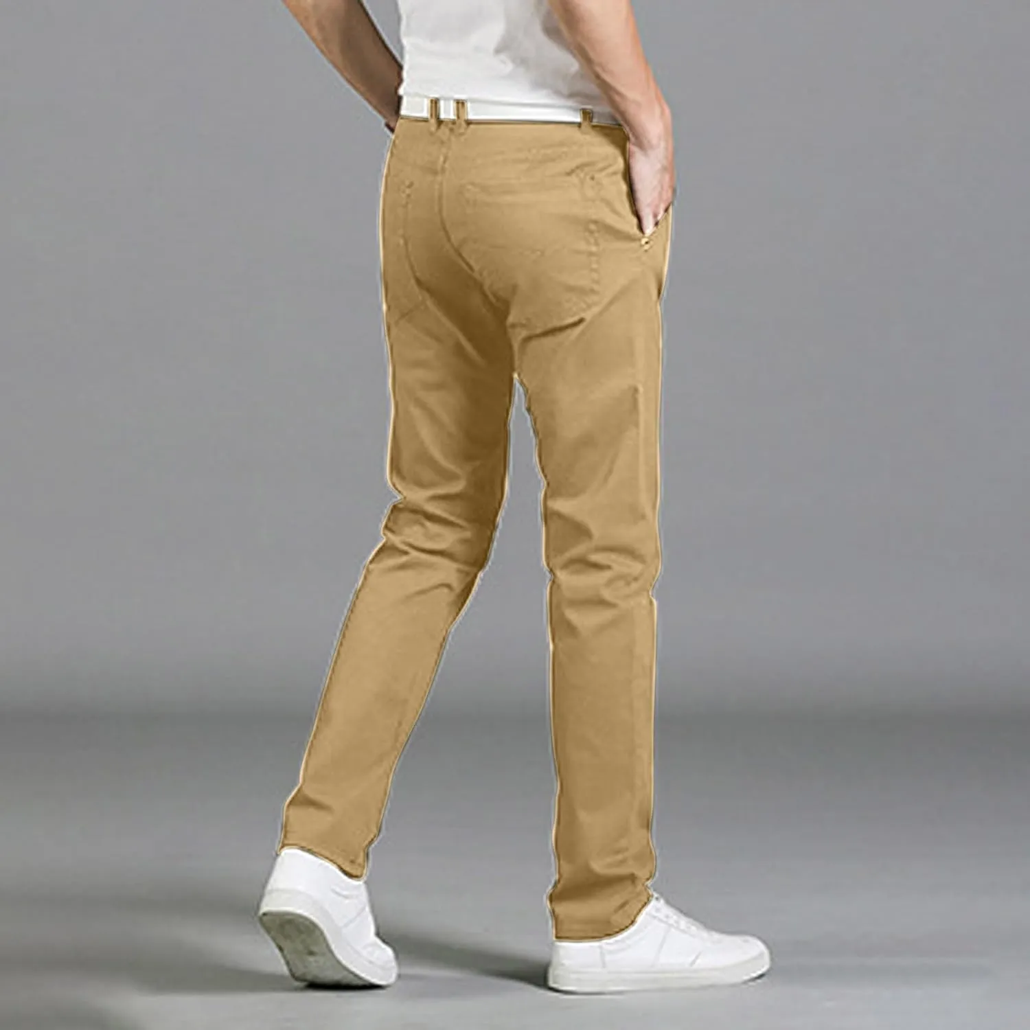 Cotton Men's Slim Fit Chino Pants Stretch Elastic Waist Casual Lightweight Daily Office Work Pockets