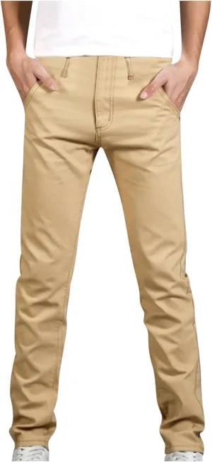 Cotton Men's Slim Fit Chino Pants Stretch Elastic Waist Casual Lightweight Daily Office Work Pockets