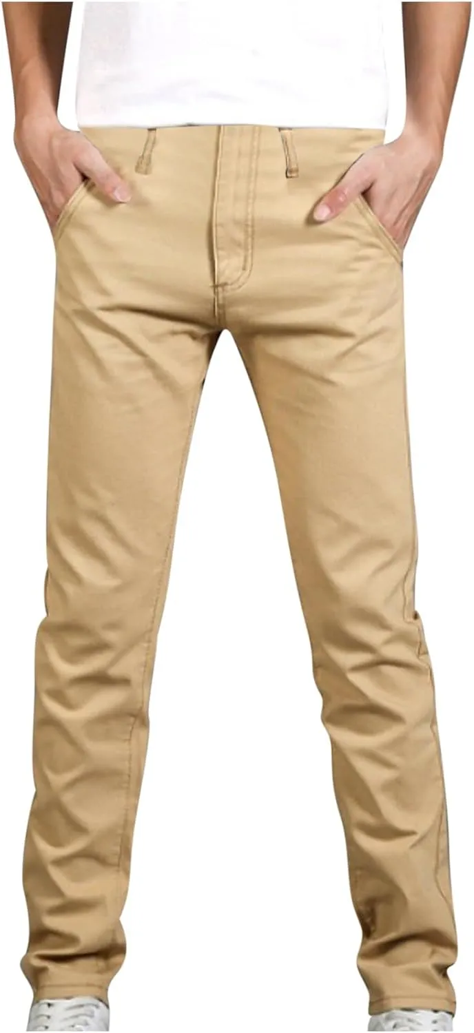 Cotton Men's Slim Fit Chino Pants Stretch Elastic Waist Casual Lightweight Daily Office Work Pockets