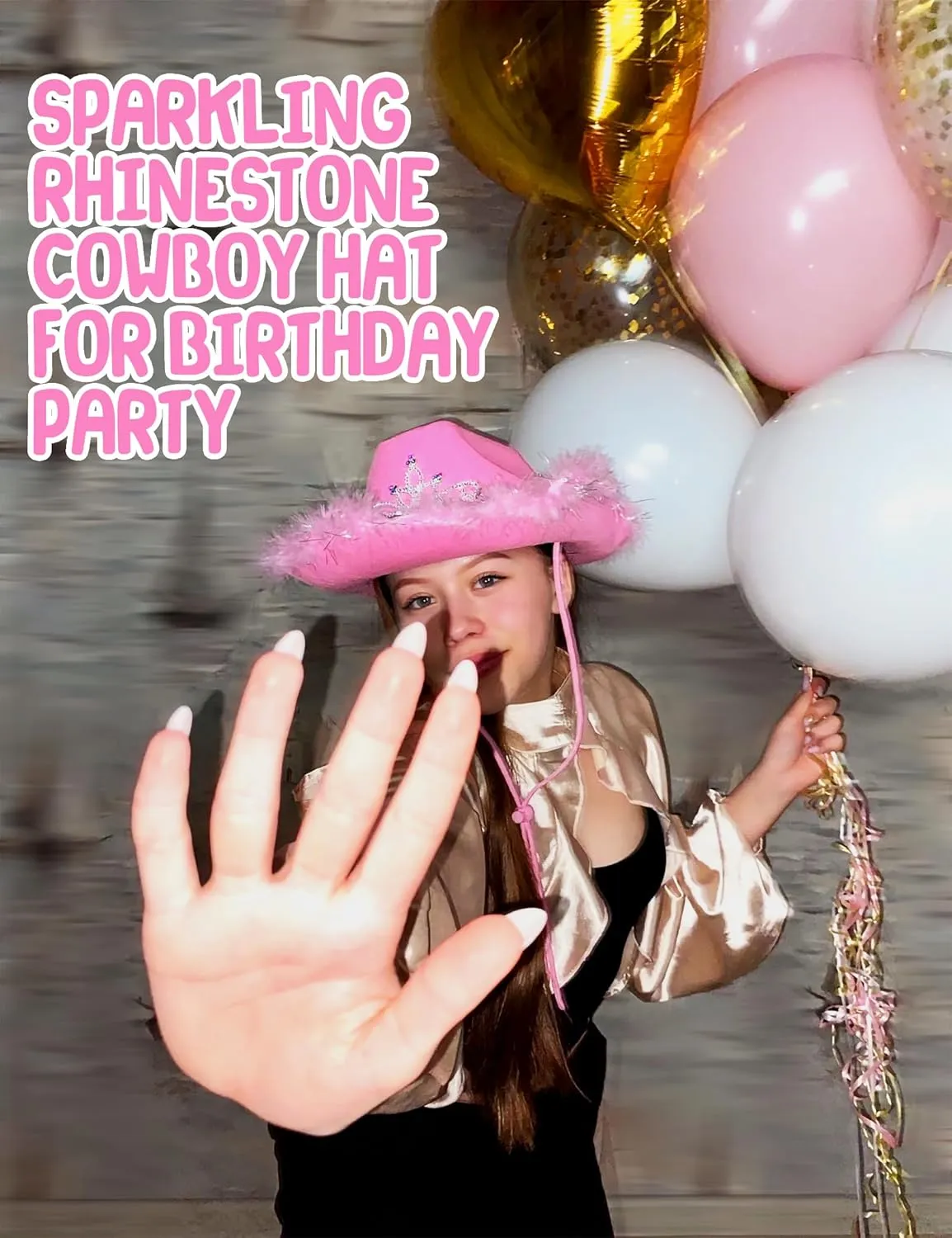 Cowboy Hat Pink Cowgirl Hat with Sequins & Tiara Crown for women Rodeo Party Hats with Heart Glasses