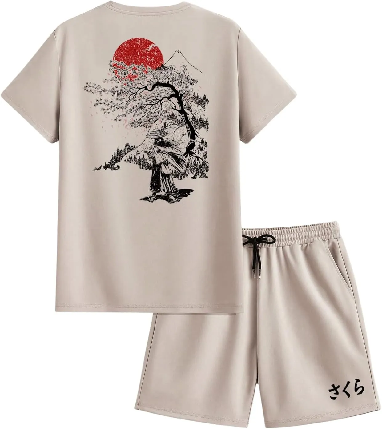 COZYEASE Men's 2 Pieces Outfits Graphic Print Short Sleeve T-Shirt And Drawstring Shorts Set