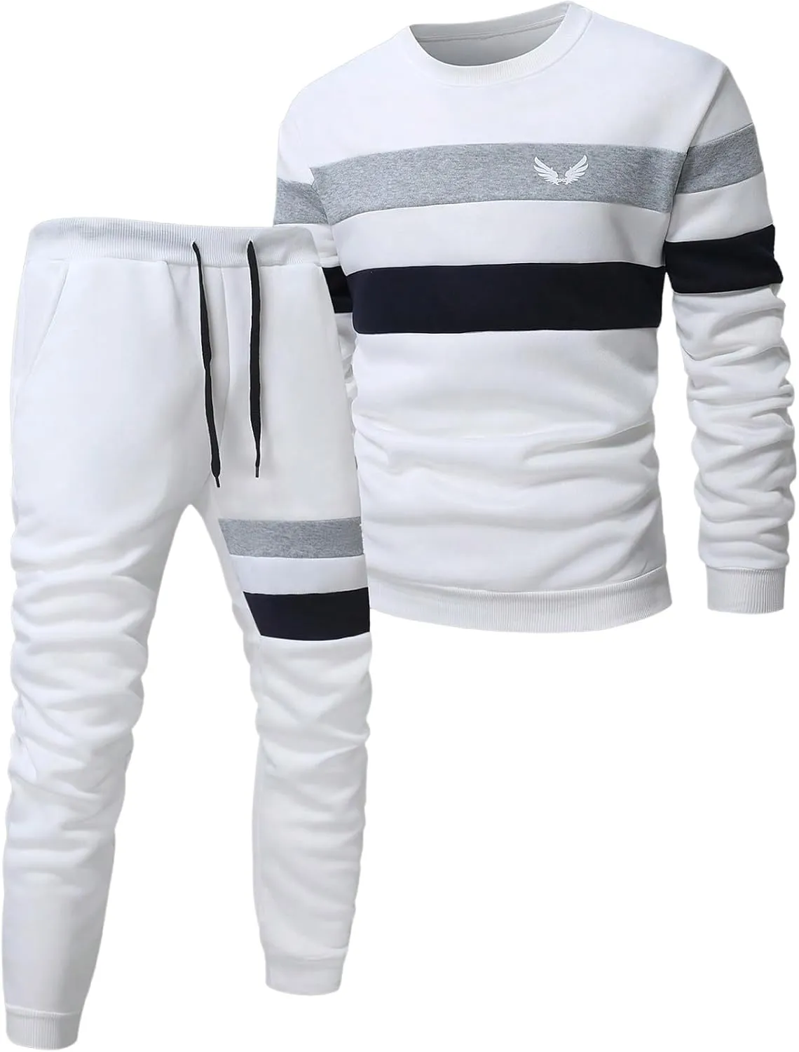 COZYEASE Men's 2 Pieces Outfits Striped Long Sleeve T-Shirt and Drawstring Pants Tracksuits Set