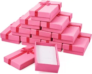 Craftdady 12pcs Pink Jewelry Gift Boxes Necklace Earring Finger Ring Cute Jewelry Boxes Small Gift Boxes With Lids Bowknot for Valentines Day Jewelry Display Holder Organizer