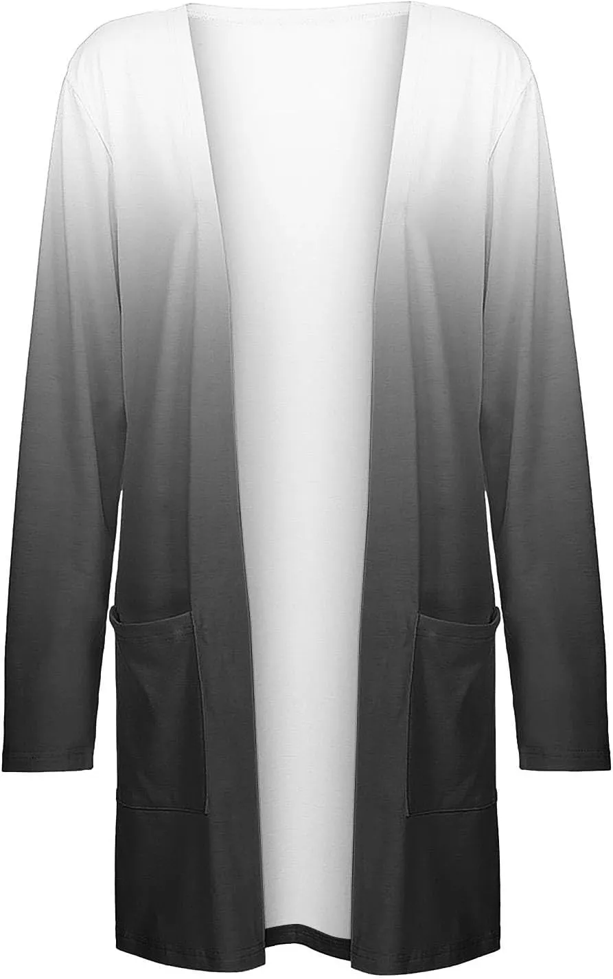 Cropped Cardigan for Women 2024 Loose Open Front Winter Coats Gradient Long Sleeve Cardigans with Pockets