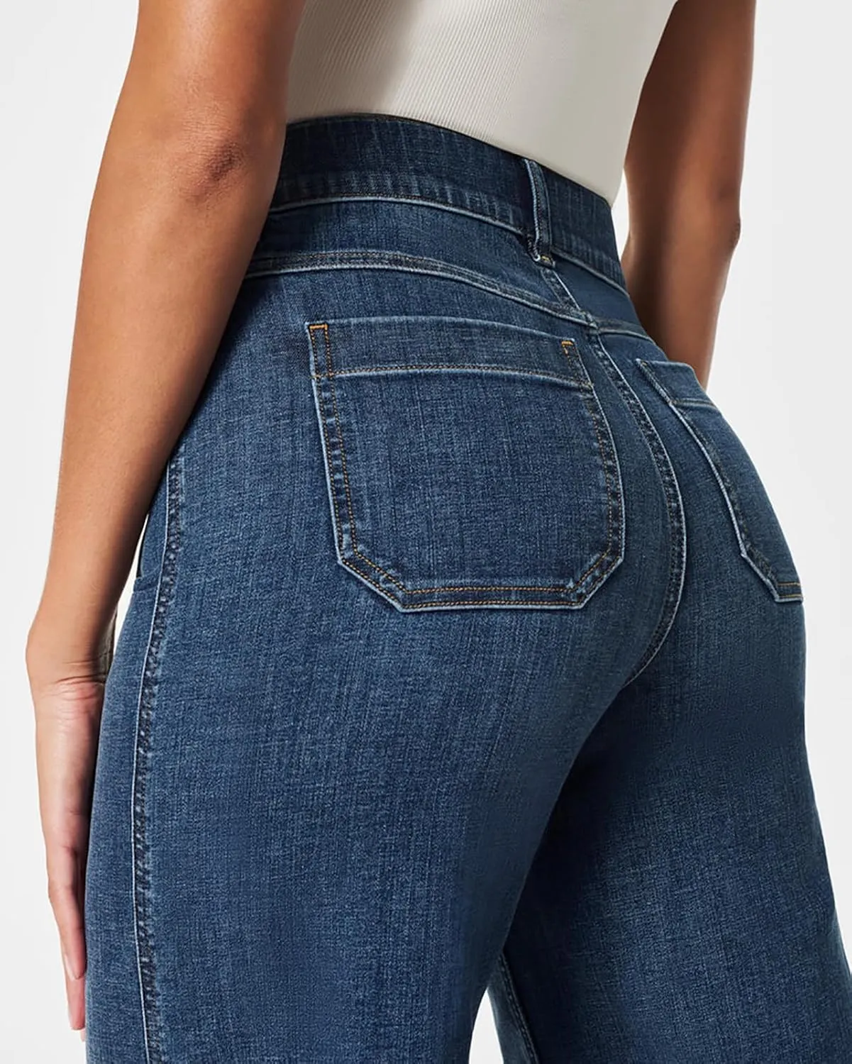 Curvachic Jeans, Tummy Control Cropped Wide-Leg Jeans High Waist Straight Ailor Pants Black Trousers for Women