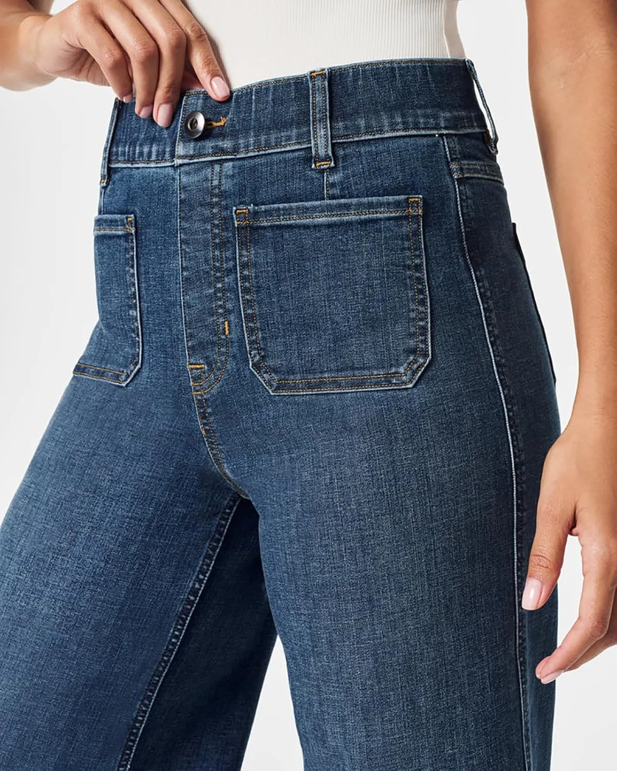 Curvachic Jeans, Tummy Control Cropped Wide-Leg Jeans High Waist Straight Ailor Pants Black Trousers for Women
