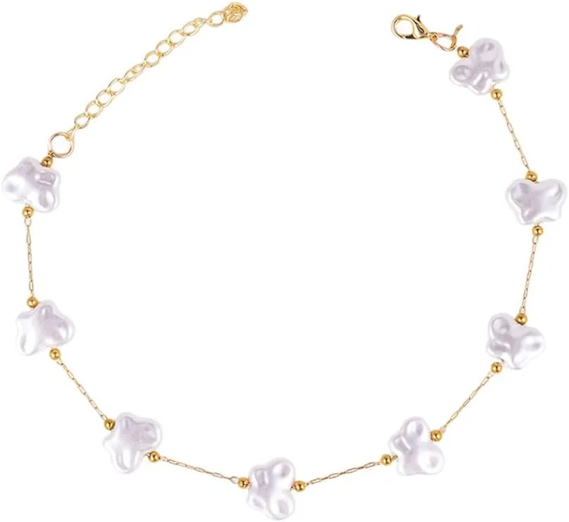 Cute White Butterfly Anklets Bracelets For Women 14k Gold/Silver Plated Simple Layered Anklets Adjustable Waterproof Barefoot Sandals Feet Foot Link Chain Boho Summer Beach Beaded Trendy Jewelry Gifts