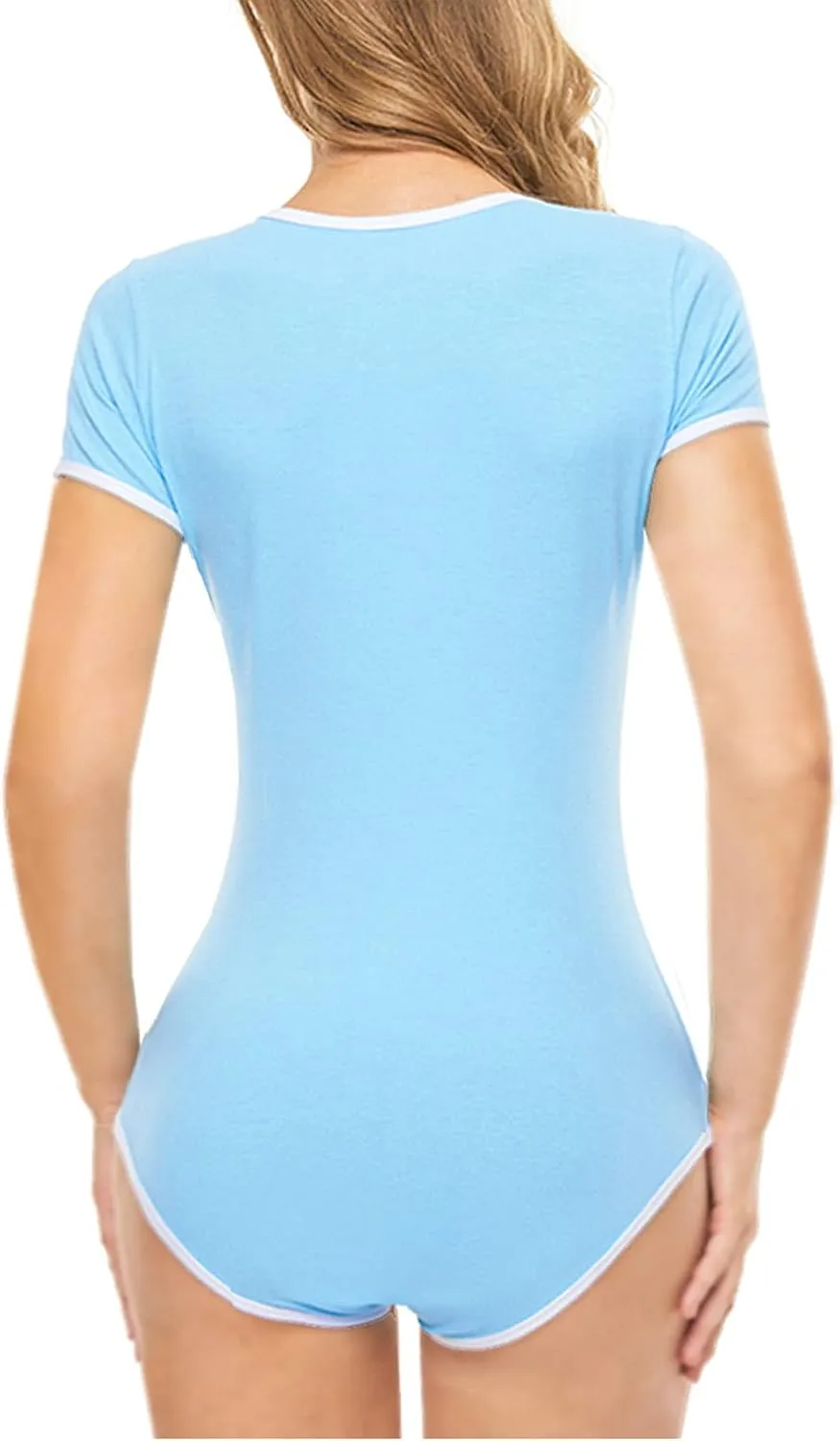 CutiePlusU Cotton Button Crotch Bodysuits Adult Romper Basics Onesie Print