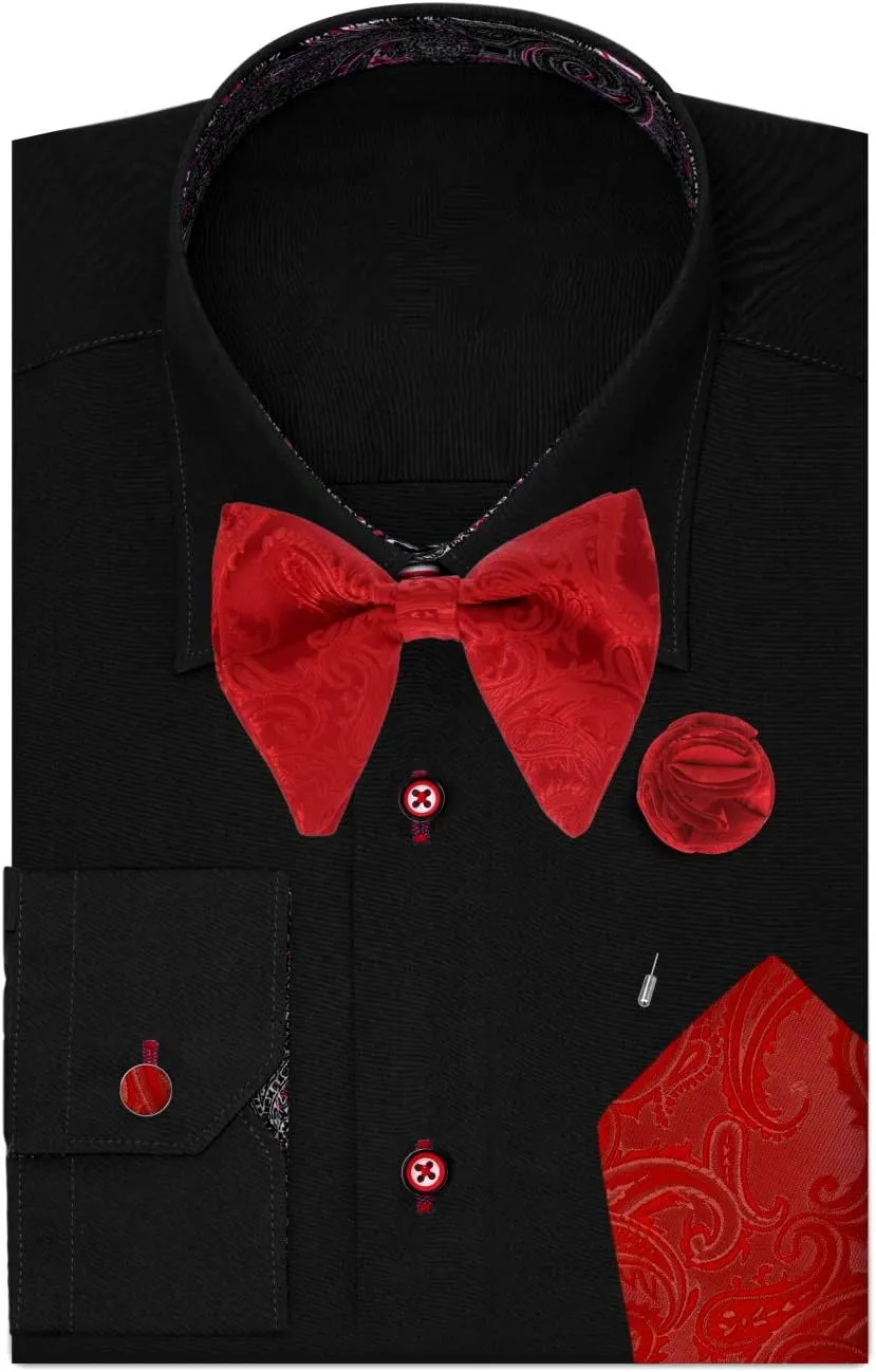 Dan Smith Butterfly Bowtie For Mens Silk Touch Butterfly Bowtie Hankies Cufflink Lapel Pin Set Big And Tall Franch Cuff Shirt