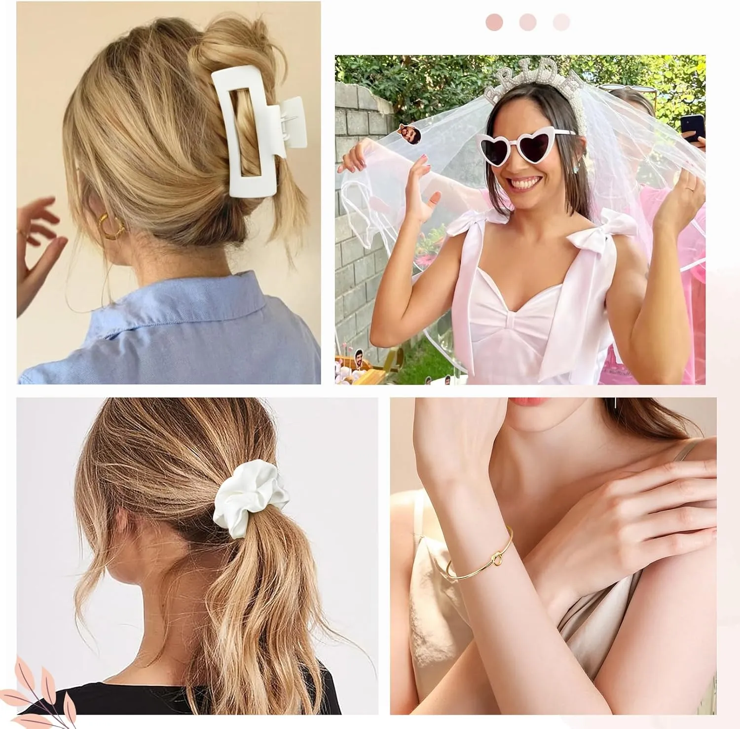DEEKA 5 Pcs Bridesmaid Proposal Bag Set Gift Clear Makeup Toiletry Bag Bachelorette Party Favors Sunglasses Hair Claw Clips Scrunchies Knot Bracelets Bridal Wedding Party Gifts (White)