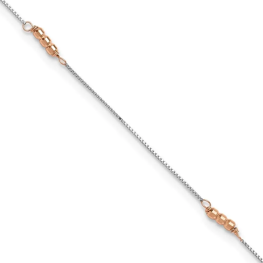 Diamond2Deal 14k Two-tone Gold Mirror Beaded Anklet 9"