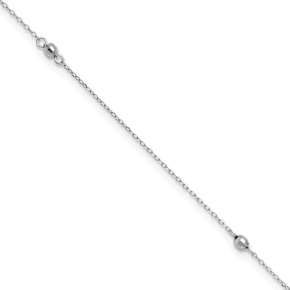 Diamond2Deal 14k White Gold Mirror Beaded Anklet 9"