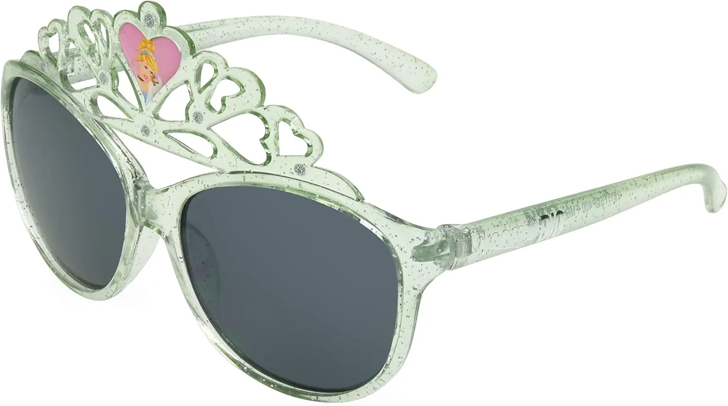 Disney Girls Princess Crown Kids Sunglasses, Crystal Blue to Clear/Glitter Injection, 53