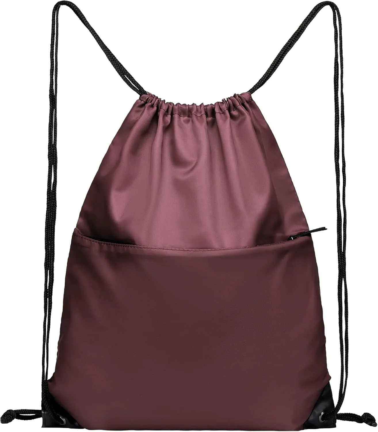 Drawstring Backpack, 210D Nylon Foldable Sports Gym Drawstring Tote Bag pack Sack W Zipper Side Pocket For Men Women Burgundy
