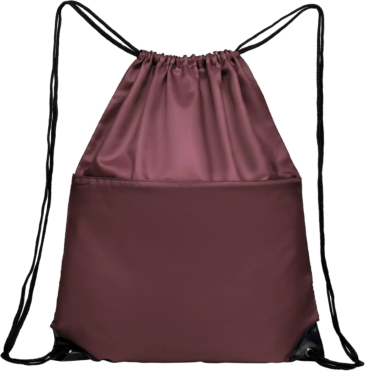 Drawstring Backpack, 210D Nylon Foldable Sports Gym Drawstring Tote Bag pack Sack W Zipper Side Pocket For Men Women Burgundy