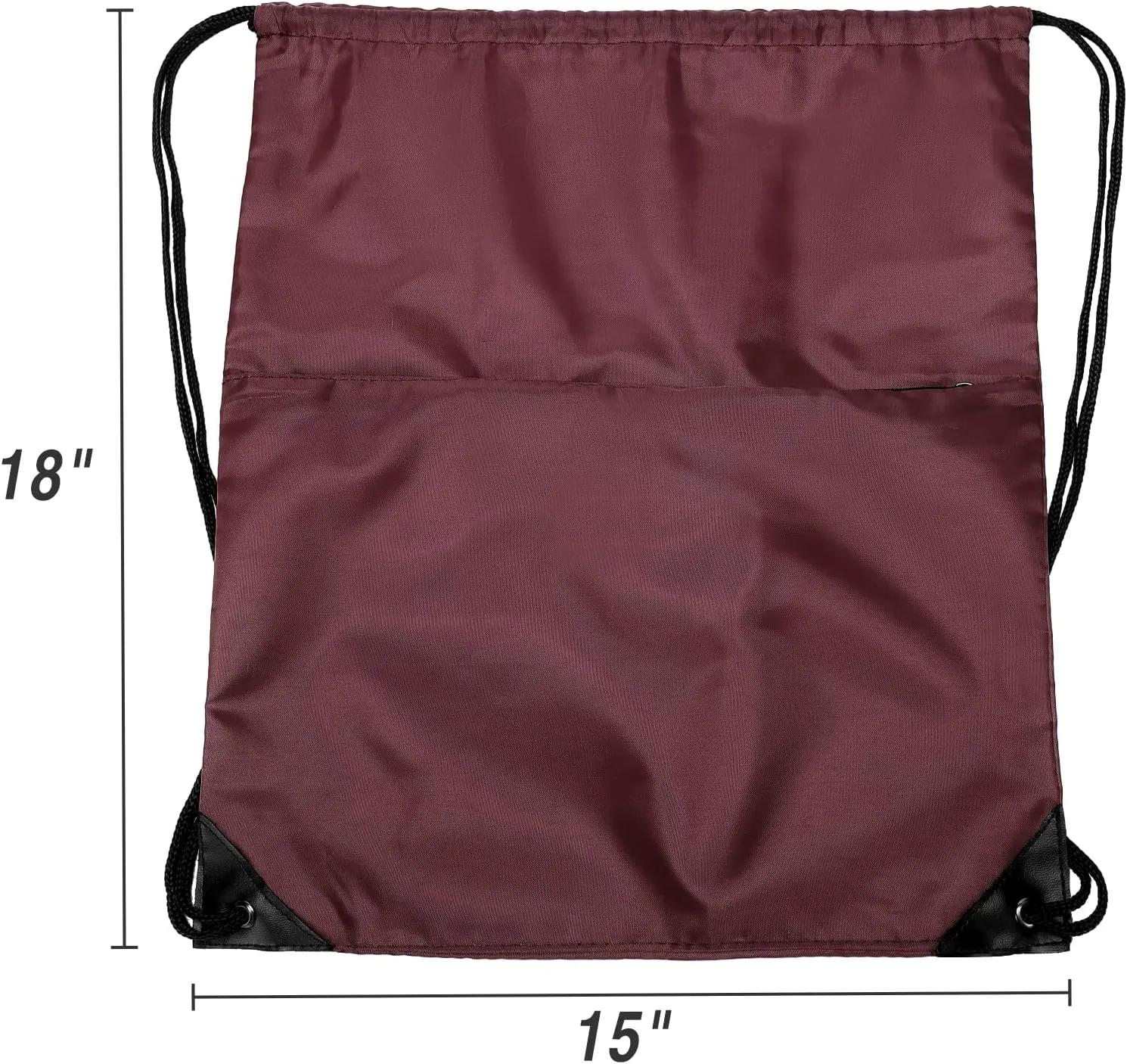 Drawstring Backpack, 210D Nylon Foldable Sports Gym Drawstring Tote Bag pack Sack W Zipper Side Pocket For Men Women Burgundy