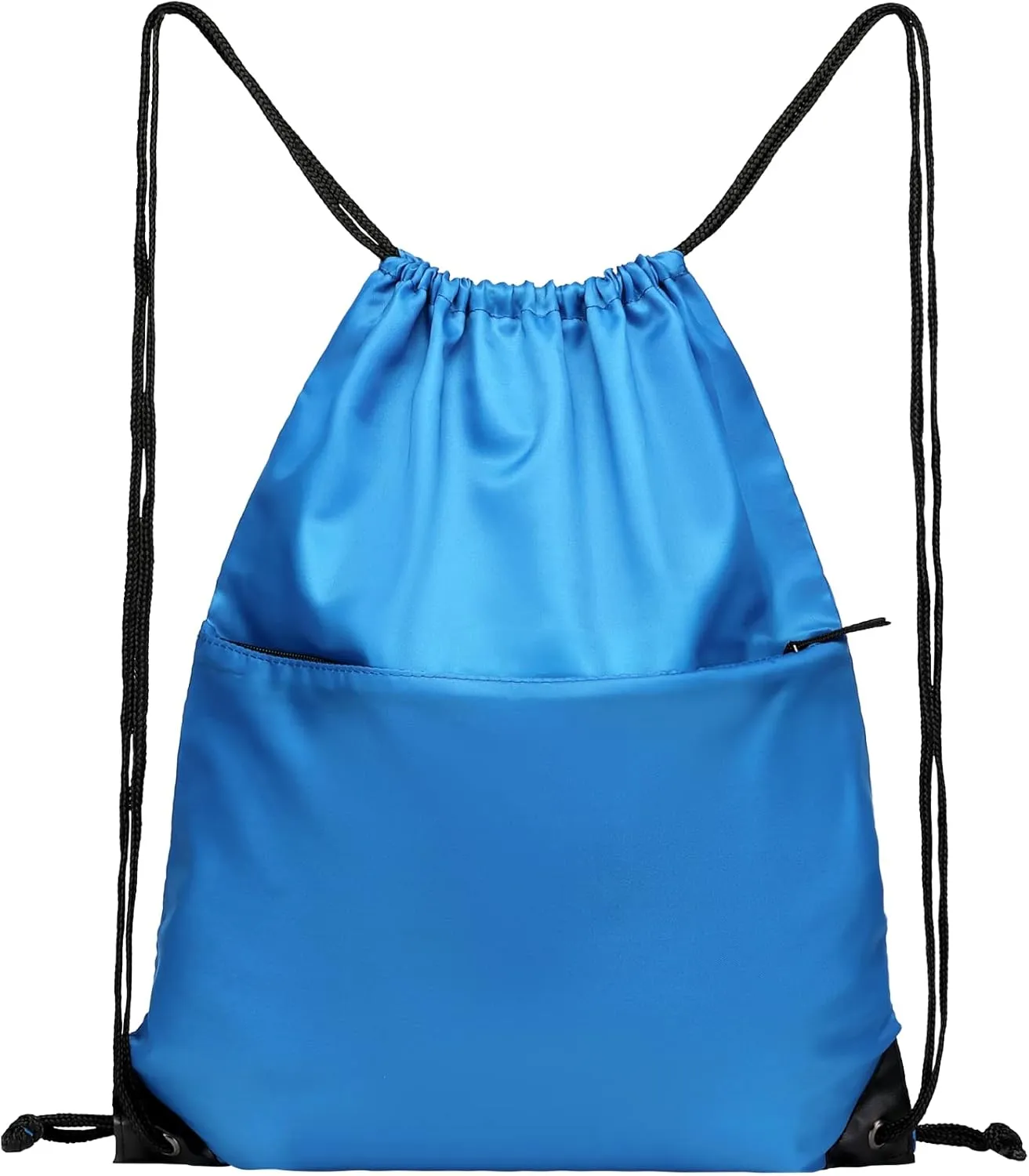 Drawstring Backpack, 210D Nylon Foldable Sports Gym Drawstring Tote Bag pack Sack W Zipper Side Pocket For Men Women Neon Blue