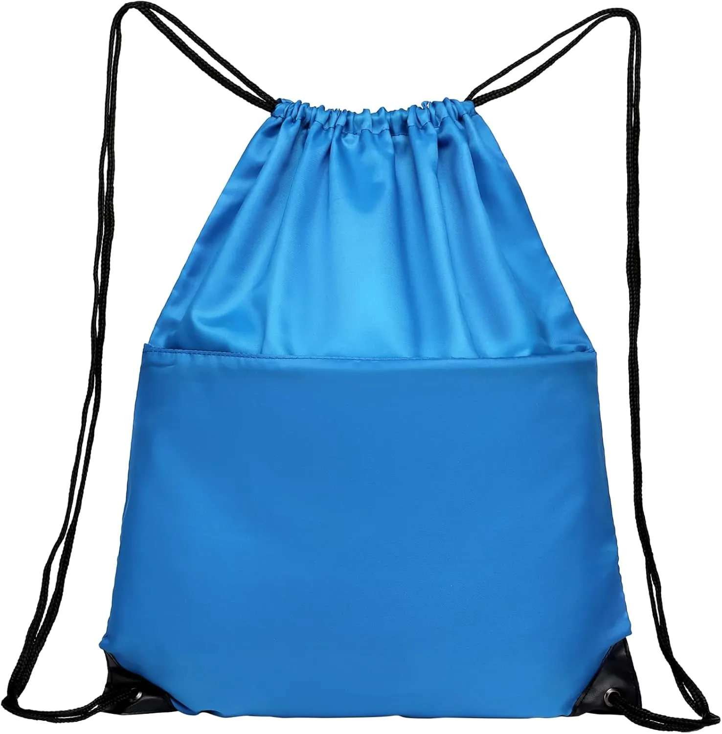Drawstring Backpack, 210D Nylon Foldable Sports Gym Drawstring Tote Bag pack Sack W Zipper Side Pocket For Men Women Neon Blue