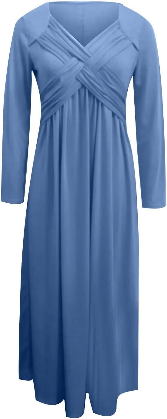 Dresses for Women Crisscross Twist Front V Neck Casual Short Sleeve Maxi Dress Pleated Beach Smocked Wedding Dress